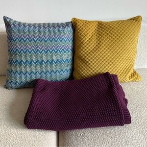 MISSONI Chevron Cushion + Velvet Cushion + Home Republic 100% Cotton Knit Throw